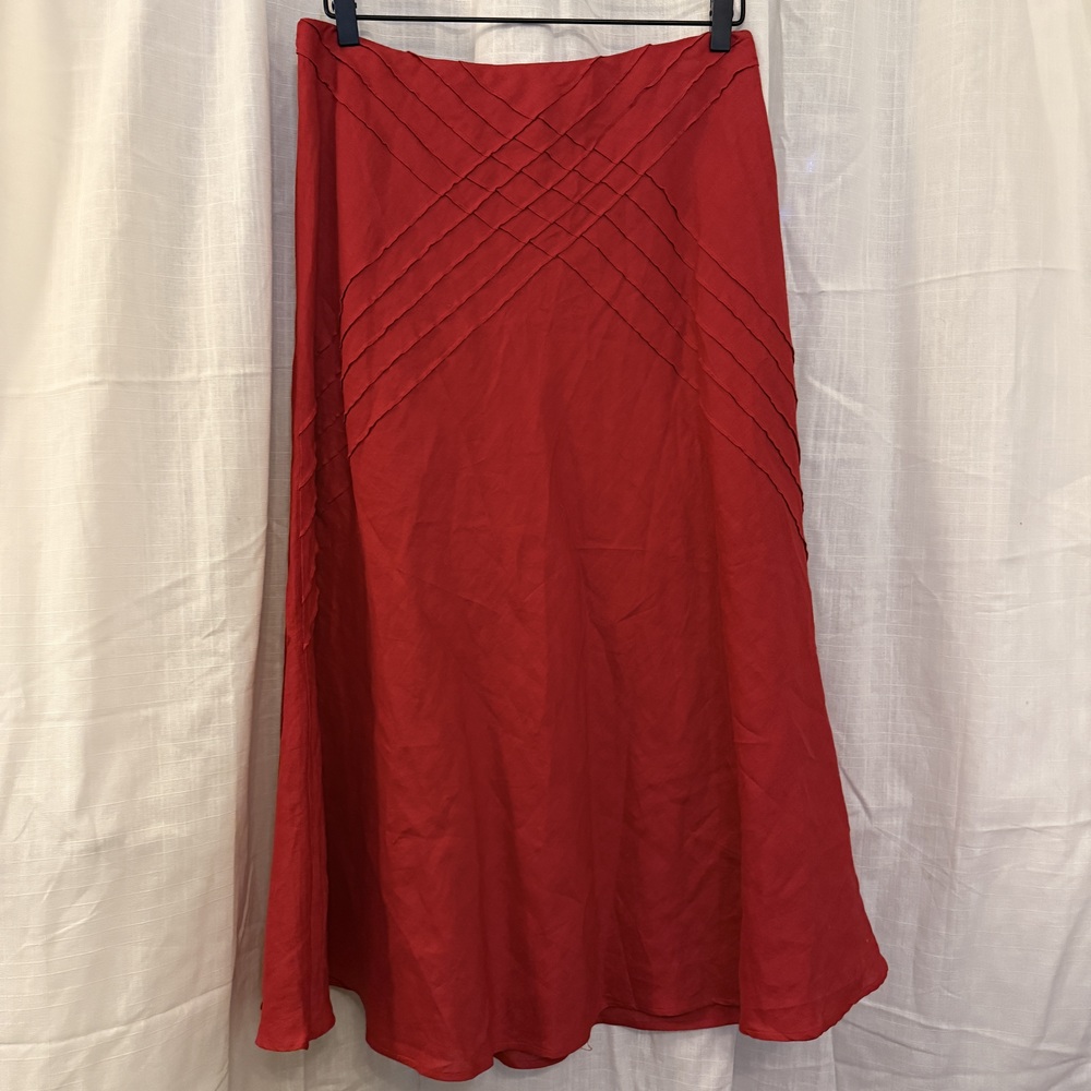 Vintage Edward 100% Linen Red Mid Length Skirt Size 8
